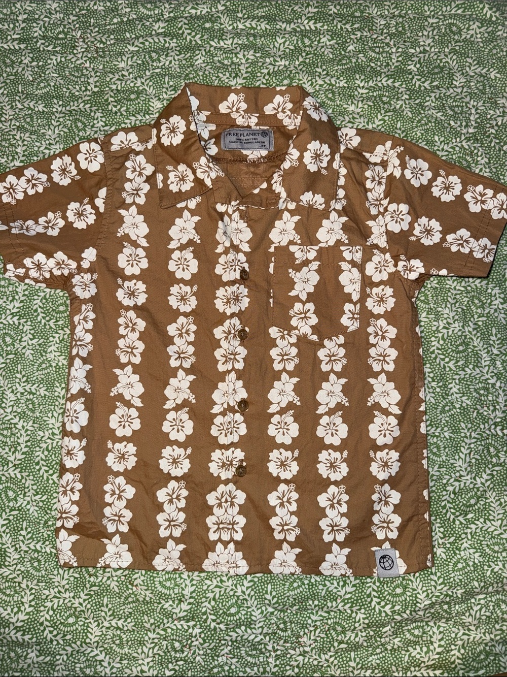 Boy’s Free Planet Brown Hawaiian Floral Shirt